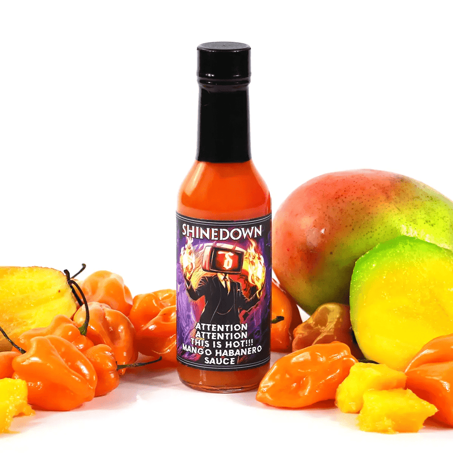 Shinedown's Attention Attention This Is Hot!!! Mango Habanero Hot Sauce Red Hot Foods DE