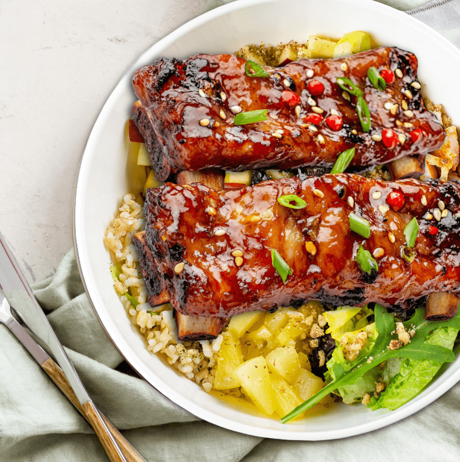 Sticky Thai BBQ Baby Back Ribs with Pineapple & Arugula